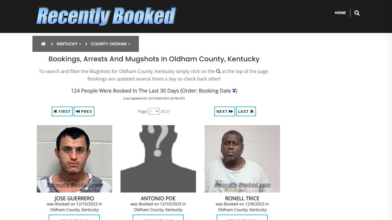 Bookings, Arrests and Mugshots in Oldham County, Kentucky